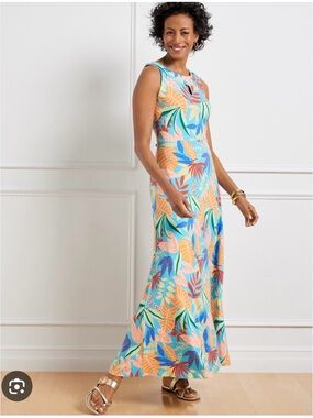 Talbots Jersey Maxi Dress  Lead Print in Turquoise, Coral & Orange SizeXL